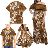 Plumeria Floral Tapa Pattern Vintage Gold Family Matching Off Shoulder Maxi Dress and Hawaiian Shirt LT01 - Polynesian Pride