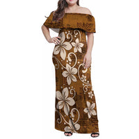 Plumeria Floral Tapa Pattern Vintage Gold Family Matching Off Shoulder Maxi Dress and Hawaiian Shirt LT01 Mom's Dress Gold - Polynesian Pride