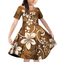 Plumeria Floral Tapa Pattern Vintage Gold Family Matching Off Shoulder Short Dress and Hawaiian Shirt LT01 Daughter's Dress Gold - Polynesian Pride