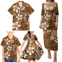 Plumeria Floral Tapa Pattern Vintage Gold Family Matching Puletasi and Hawaiian Shirt LT01 - Polynesian Pride