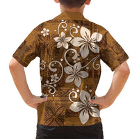 Plumeria Floral Tapa Pattern Vintage Gold Family Matching Summer Maxi Dress and Hawaiian Shirt LT01 - Polynesian Pride