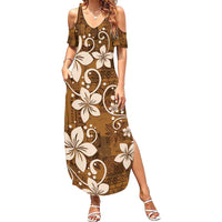 Plumeria Floral Tapa Pattern Vintage Gold Family Matching Summer Maxi Dress and Hawaiian Shirt LT01 Mom's Dress Gold - Polynesian Pride