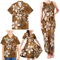 Plumeria Floral Tapa Pattern Vintage Gold Family Matching Tank Maxi Dress and Hawaiian Shirt LT01 - Polynesian Pride