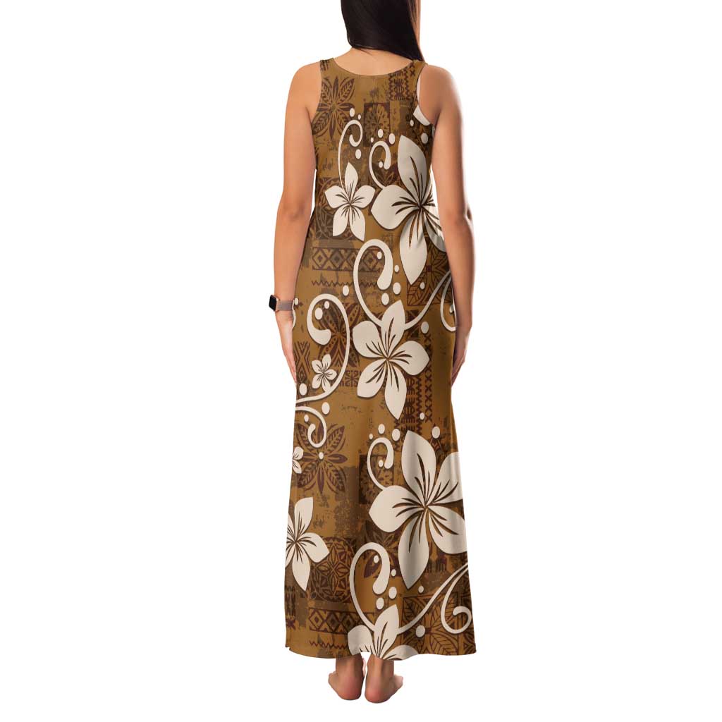 Plumeria Floral Tapa Pattern Vintage Gold Family Matching Tank Maxi Dress and Hawaiian Shirt LT01 - Polynesian Pride