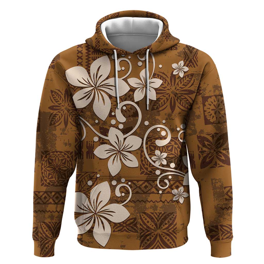 Plumeria Floral Tapa Pattern Vintage Gold Hoodie LT01 Pullover Hoodie Gold - Polynesian Pride