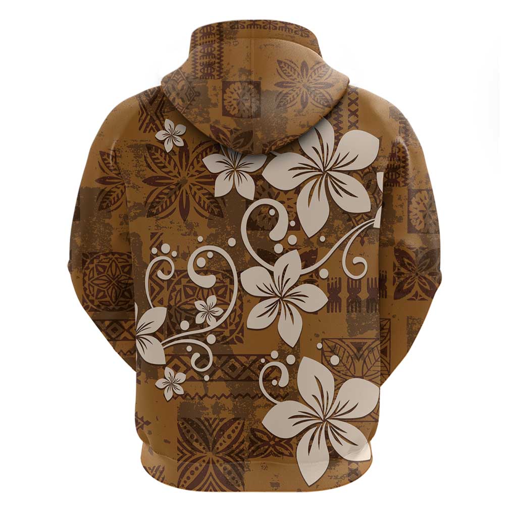 Plumeria Floral Tapa Pattern Vintage Gold Hoodie LT01 - Polynesian Pride