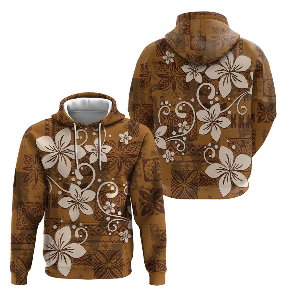Plumeria Floral Tapa Pattern Vintage Gold Hoodie LT01 - Polynesian Pride