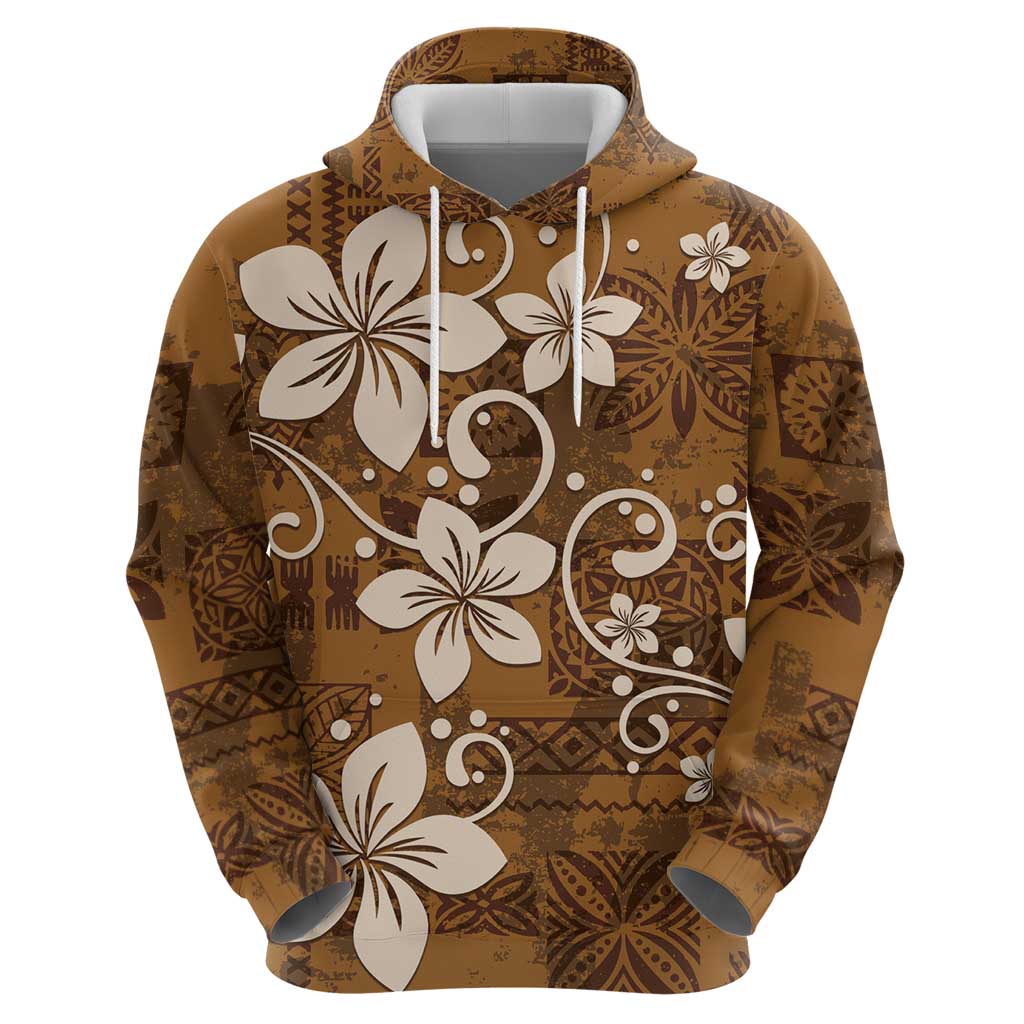Plumeria Floral Tapa Pattern Vintage Gold Hoodie LT01 - Polynesian Pride