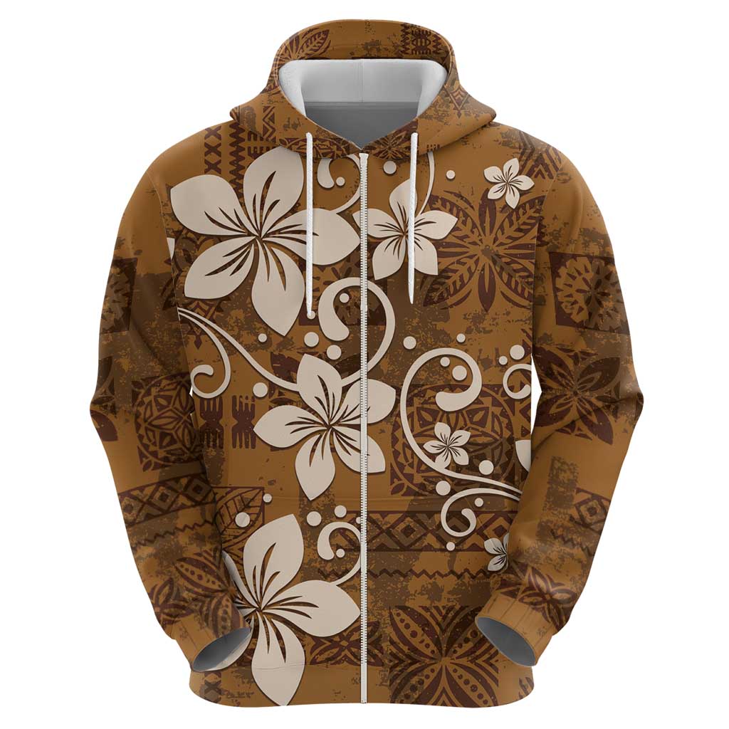 Plumeria Floral Tapa Pattern Vintage Gold Hoodie LT01 - Polynesian Pride