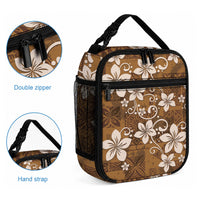 Plumeria Floral Tapa Pattern Vintage Gold Lunch Bag LT01 - Polynesian Pride