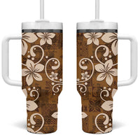 Plumeria Floral Tapa Pattern Vintage Gold Tumbler With Handle LT01 One Size: 40 oz Gold - Polynesian Pride