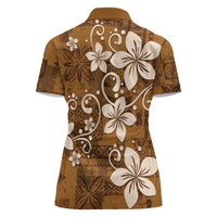 Plumeria Floral Tapa Pattern Vintage Gold Women Polo Shirt