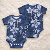 Plumeria Floral Tapa Pattern Navy Blue Baby Onesie LT01 - Polynesian Pride
