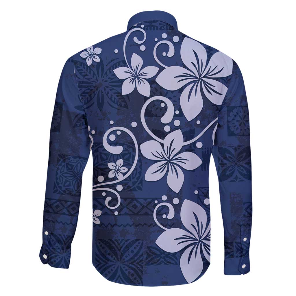 Plumeria Floral Tapa Pattern Navy Blue Family Matching Summer Maxi Dress and Hawaiian Shirt LT01 - Polynesian Pride