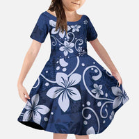 Plumeria Floral Tapa Pattern Navy Blue Family Matching Tank Maxi Dress and Hawaiian Shirt LT01 Daughter's Dress Blue - Polynesian Pride