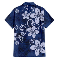 Plumeria Floral Tapa Pattern Navy Blue Family Matching Tank Maxi Dress and Hawaiian Shirt LT01 - Polynesian Pride