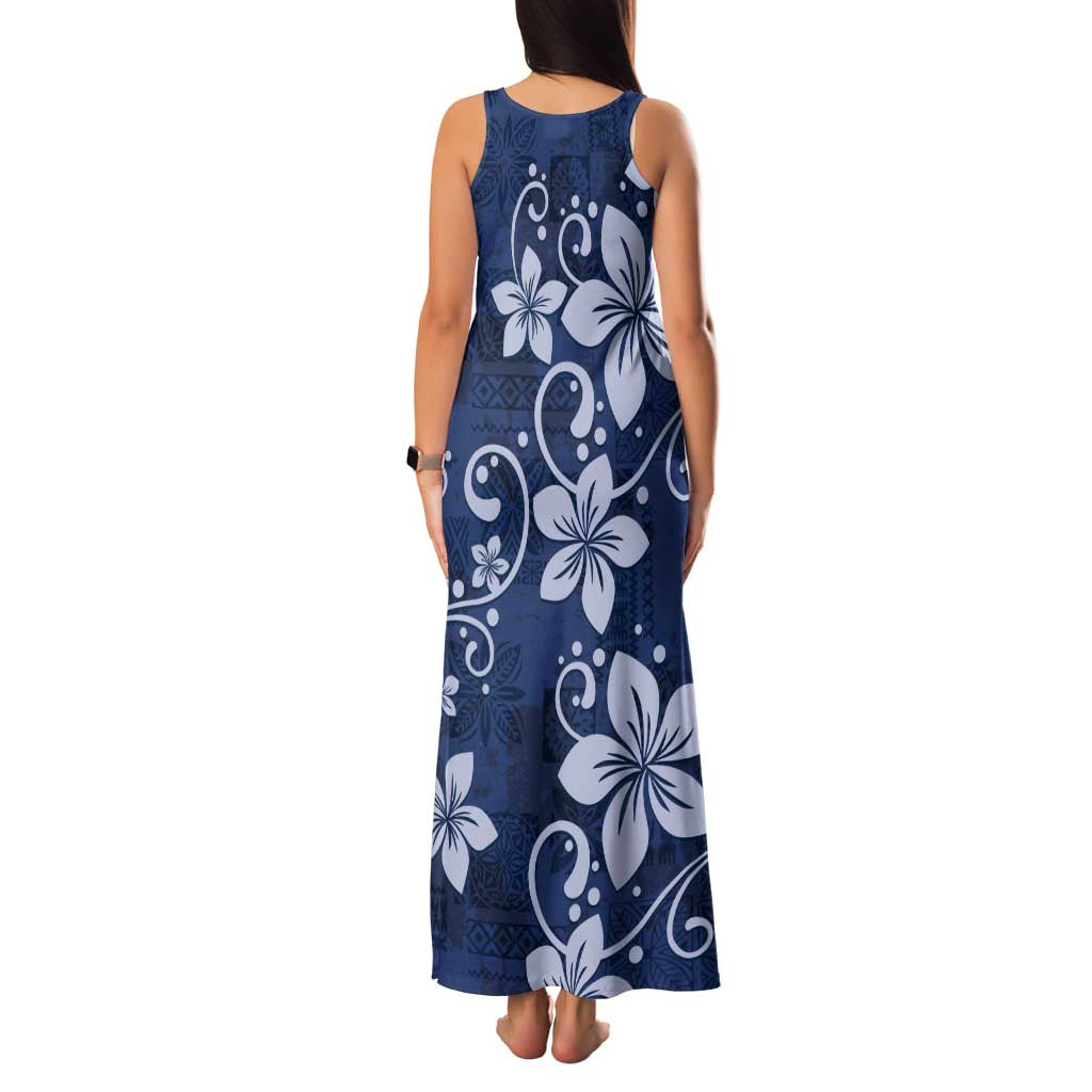 Plumeria Floral Tapa Pattern Navy Blue Family Matching Tank Maxi Dress and Hawaiian Shirt LT01 - Polynesian Pride