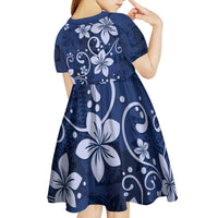 Plumeria Floral Tapa Pattern Navy Blue Kid Short Sleeve Dress LT01 - Polynesian Pride