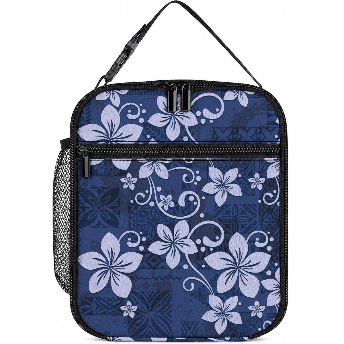 Plumeria Floral Tapa Pattern Navy Blue Lunch Bag LT01 10.2 × 8.3 × 4.3 inch Blue - Polynesian Pride