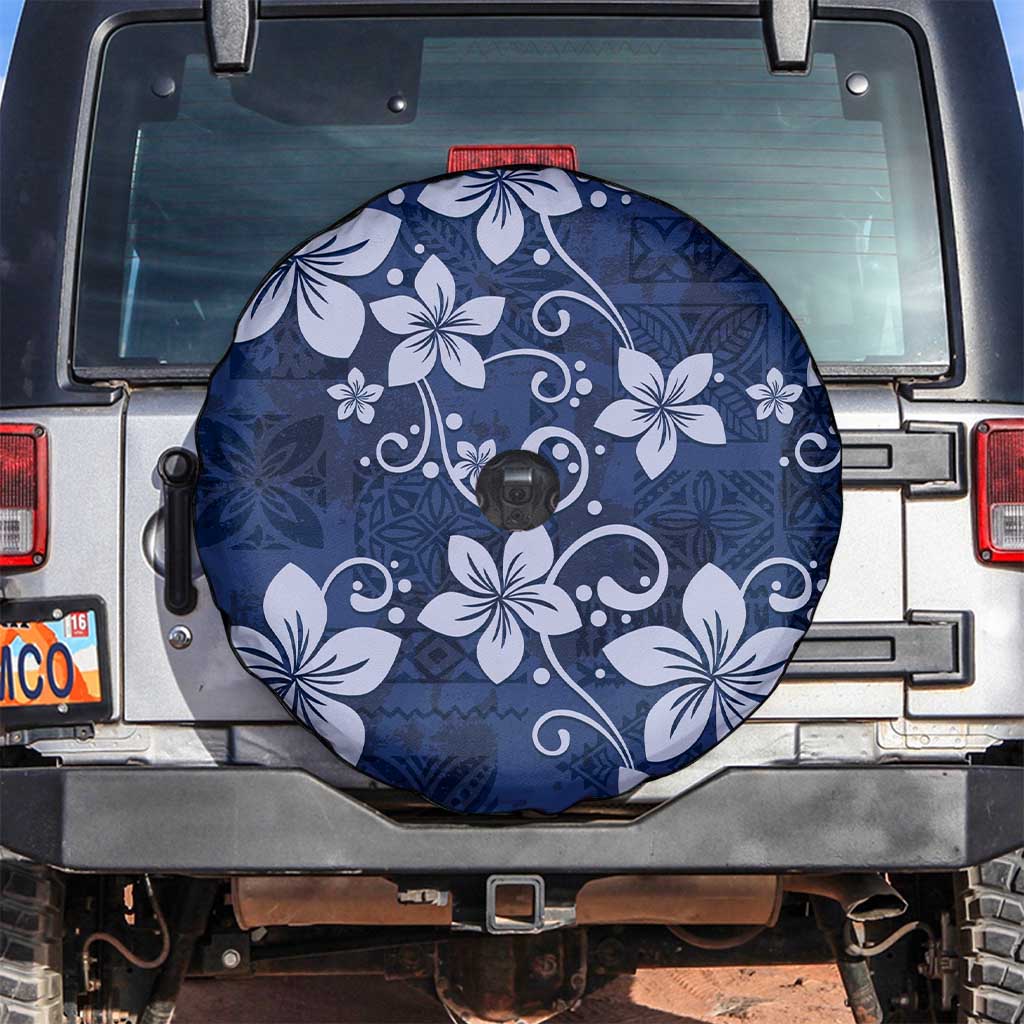 Plumeria Floral Tapa Pattern Navy Blue Spare Tire Cover LT01 Blue - Polynesian Pride