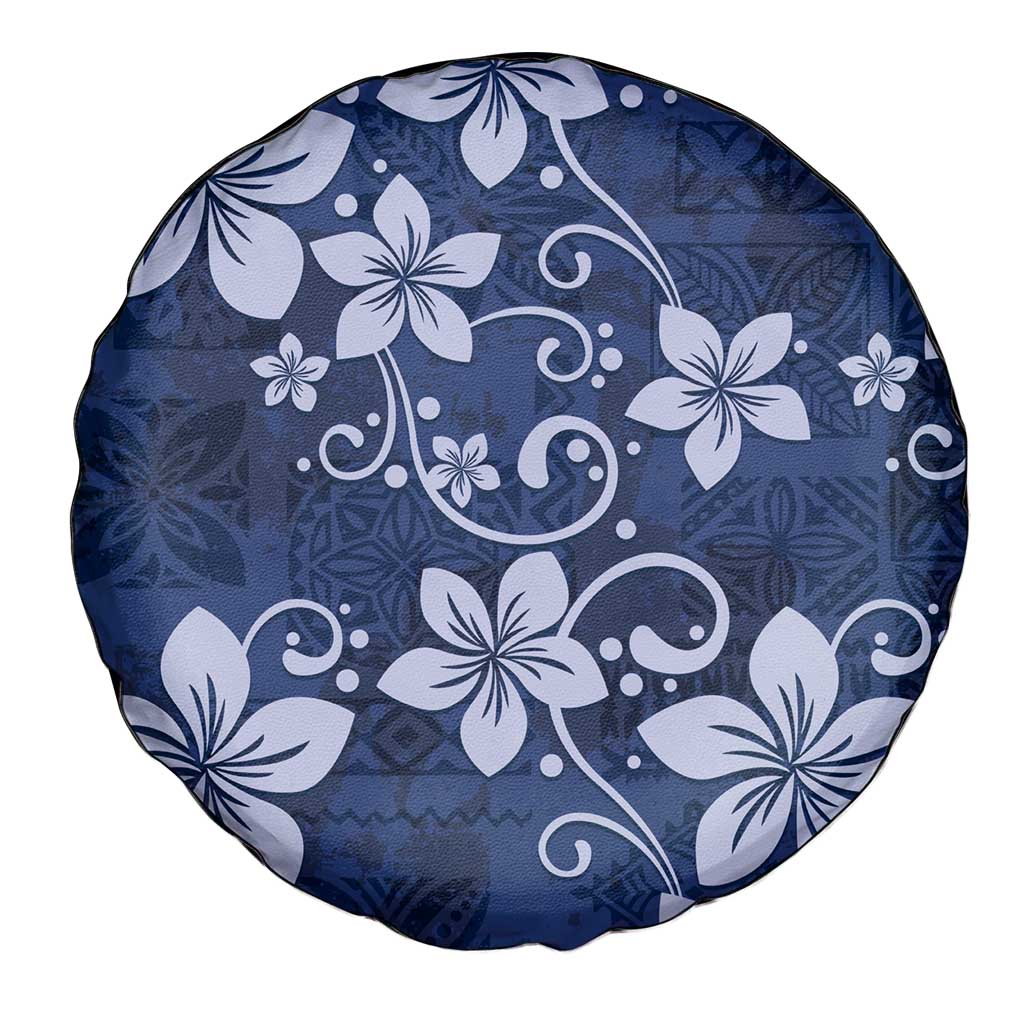 Plumeria Floral Tapa Pattern Navy Blue Spare Tire Cover LT01 - Polynesian Pride
