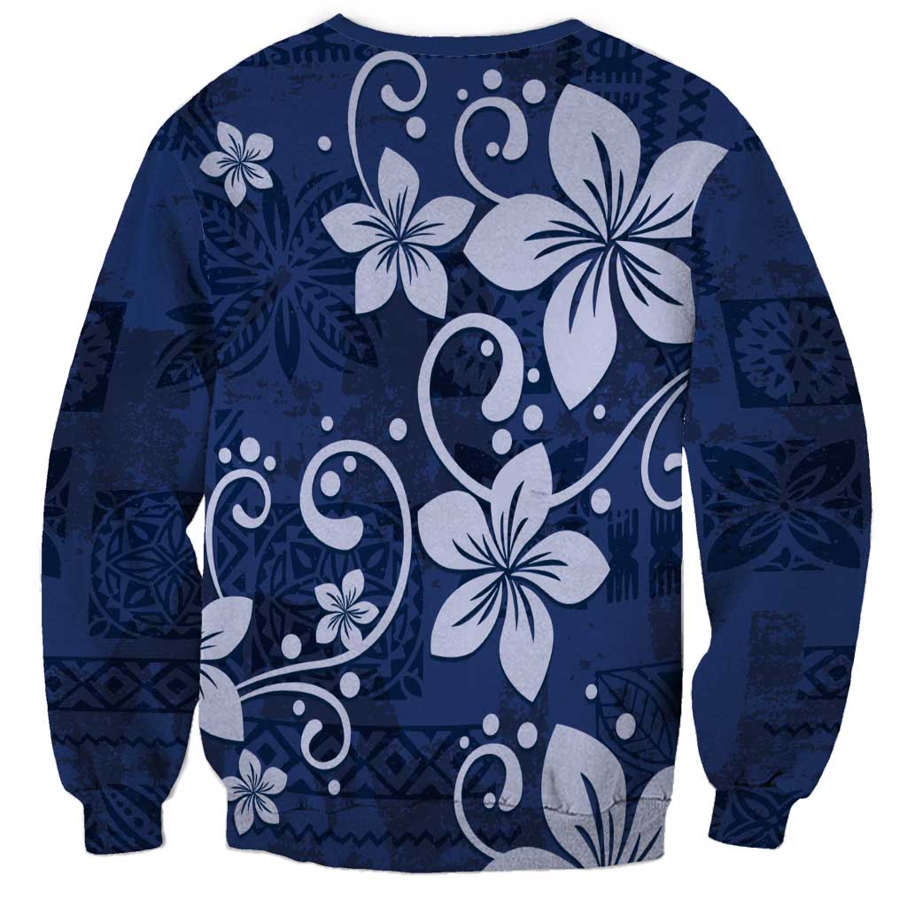 Plumeria Floral Tapa Pattern Navy Blue Sweatshirt