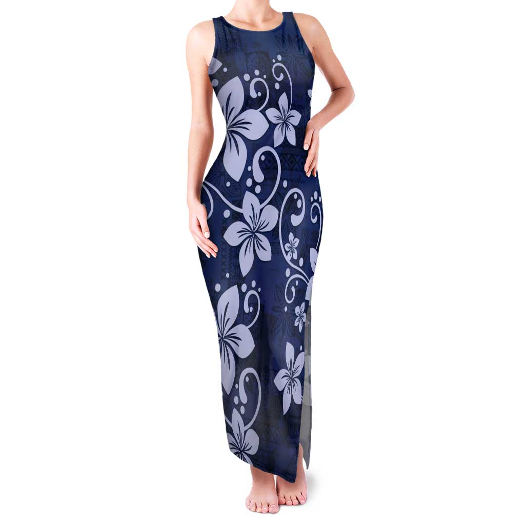 Plumeria Floral Tapa Pattern Navy Blue Tank Maxi Dress LT01 Women Blue - Polynesian Pride