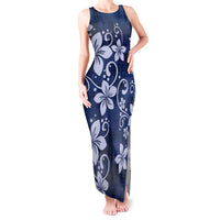 Plumeria Floral Tapa Pattern Navy Blue Tank Maxi Dress LT01 Women Blue - Polynesian Pride