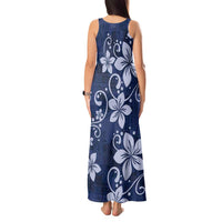 Plumeria Floral Tapa Pattern Navy Blue Tank Maxi Dress LT01 - Polynesian Pride