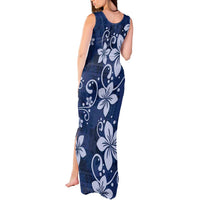 Plumeria Floral Tapa Pattern Navy Blue Tank Maxi Dress LT01 - Polynesian Pride
