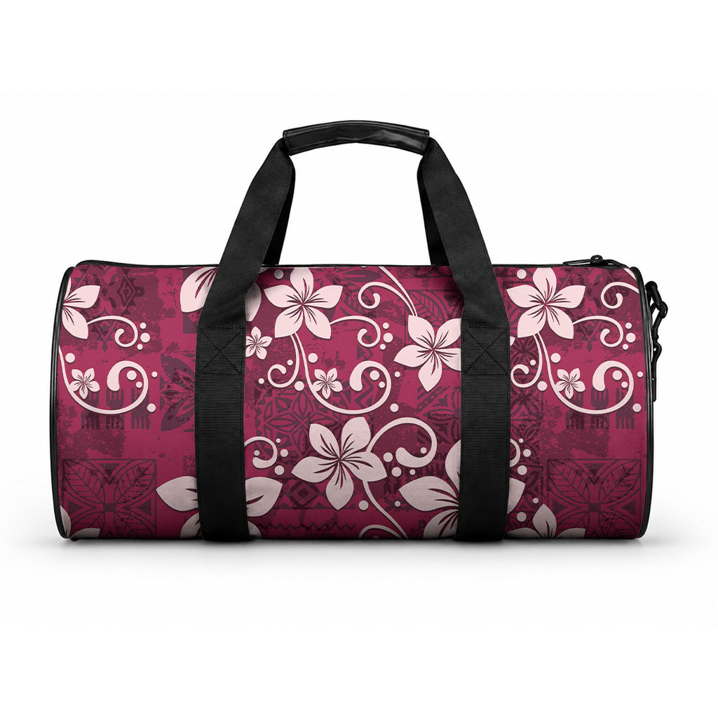 Plumeria Floral Tapa Pattern Ruby Pink Duffle Bag LT01 One size Pink - Polynesian Pride