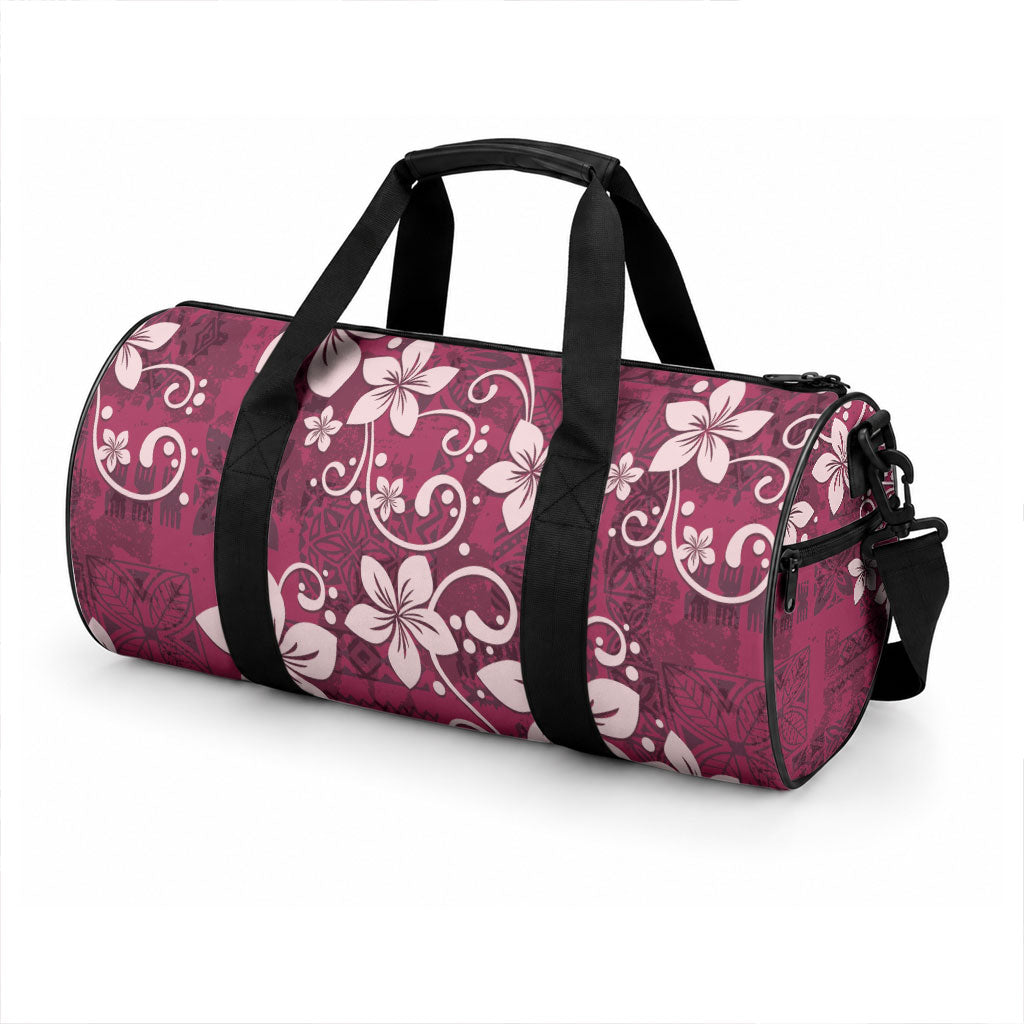 Plumeria Floral Tapa Pattern Ruby Pink Duffle Bag LT01 - Polynesian Pride