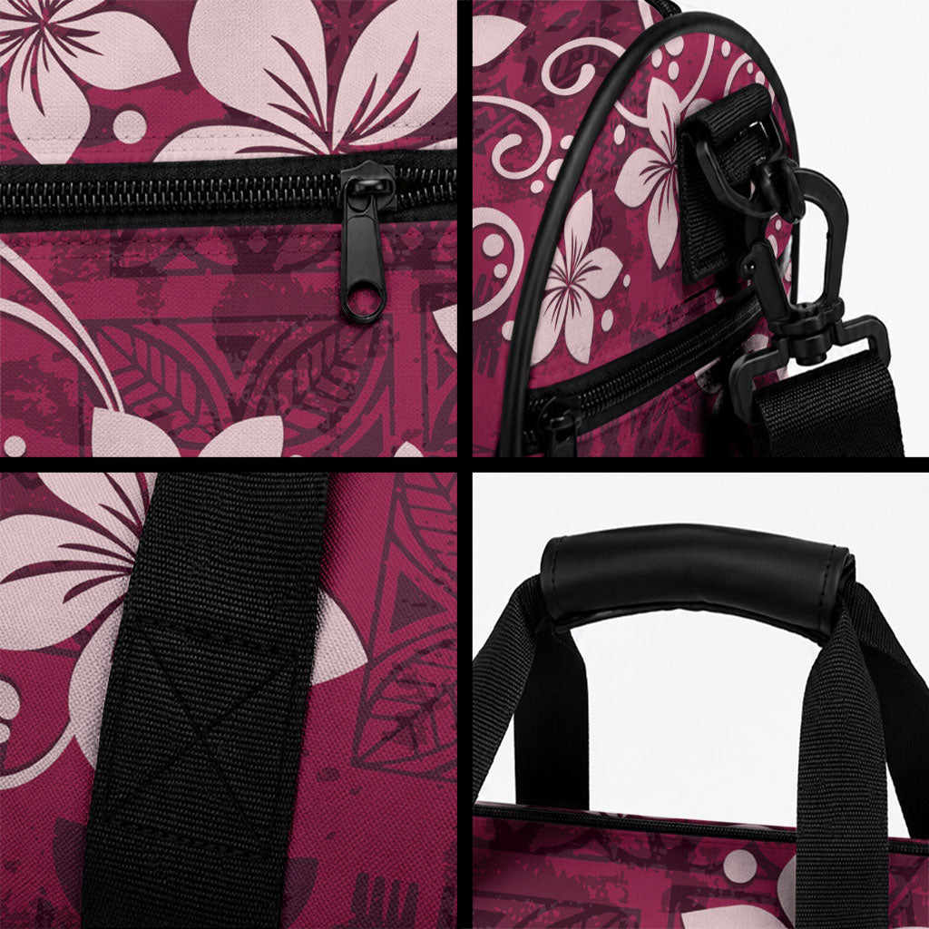 Plumeria Floral Tapa Pattern Ruby Pink Duffle Bag LT01 - Polynesian Pride
