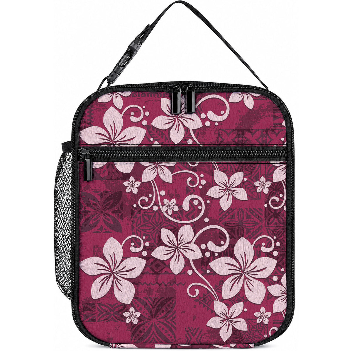 Plumeria Floral Tapa Pattern Ruby Pink Lunch Bag LT01 10.2 × 8.3 × 4.3 inch Pink - Polynesian Pride
