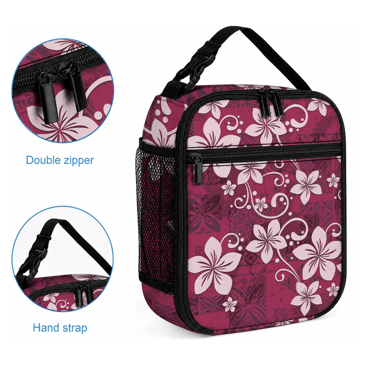 Plumeria Floral Tapa Pattern Ruby Pink Lunch Bag LT01 - Polynesian Pride