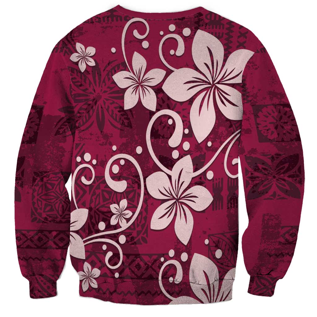 Plumeria Floral Tapa Pattern Ruby Pink Sweatshirt