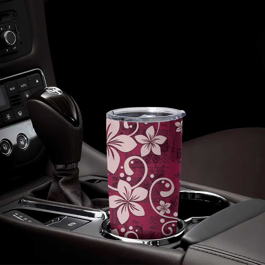 Plumeria Floral Tapa Pattern Ruby Pink Tumbler Cup