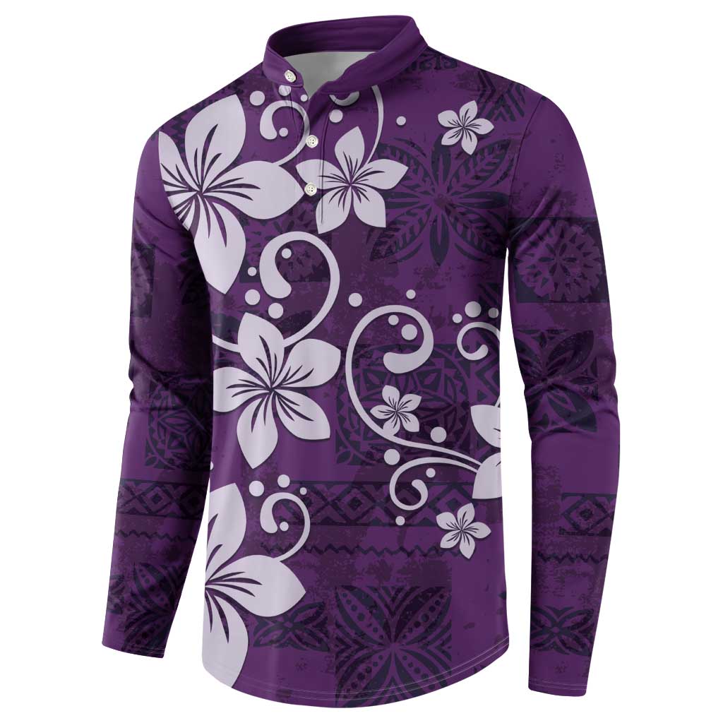 Plumeria Floral Tapa Pattern Amethyst Purple Button Sweatshirt