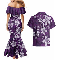 Plumeria Floral Tapa Pattern Amethyst Purple Couples Matching Mermaid Dress and Hawaiian Shirt LT01 - Polynesian Pride