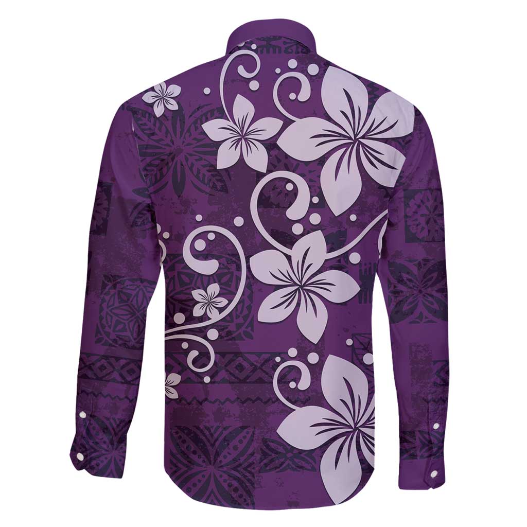 Plumeria Floral Tapa Pattern Amethyst Purple Family Matching Mermaid Dress and Hawaiian Shirt LT01 - Polynesian Pride