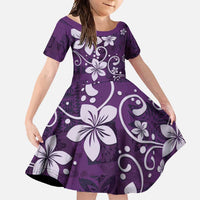 Plumeria Floral Tapa Pattern Amethyst Purple Family Matching Off Shoulder Maxi Dress and Hawaiian Shirt LT01 Daughter's Dress Purple - Polynesian Pride