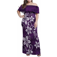 Plumeria Floral Tapa Pattern Amethyst Purple Family Matching Off Shoulder Maxi Dress and Hawaiian Shirt LT01 Mom's Dress Purple - Polynesian Pride