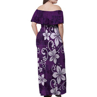 Plumeria Floral Tapa Pattern Amethyst Purple Family Matching Off Shoulder Maxi Dress and Hawaiian Shirt LT01 - Polynesian Pride