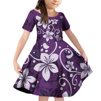 Plumeria Floral Tapa Pattern Amethyst Purple Family Matching Off Shoulder Short Dress and Hawaiian Shirt LT01 Daughter's Dress Purple - Polynesian Pride