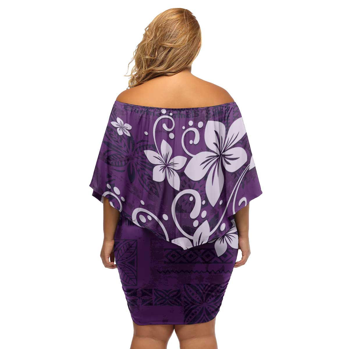 Plumeria Floral Tapa Pattern Amethyst Purple Family Matching Off Shoulder Short Dress and Hawaiian Shirt LT01 - Polynesian Pride