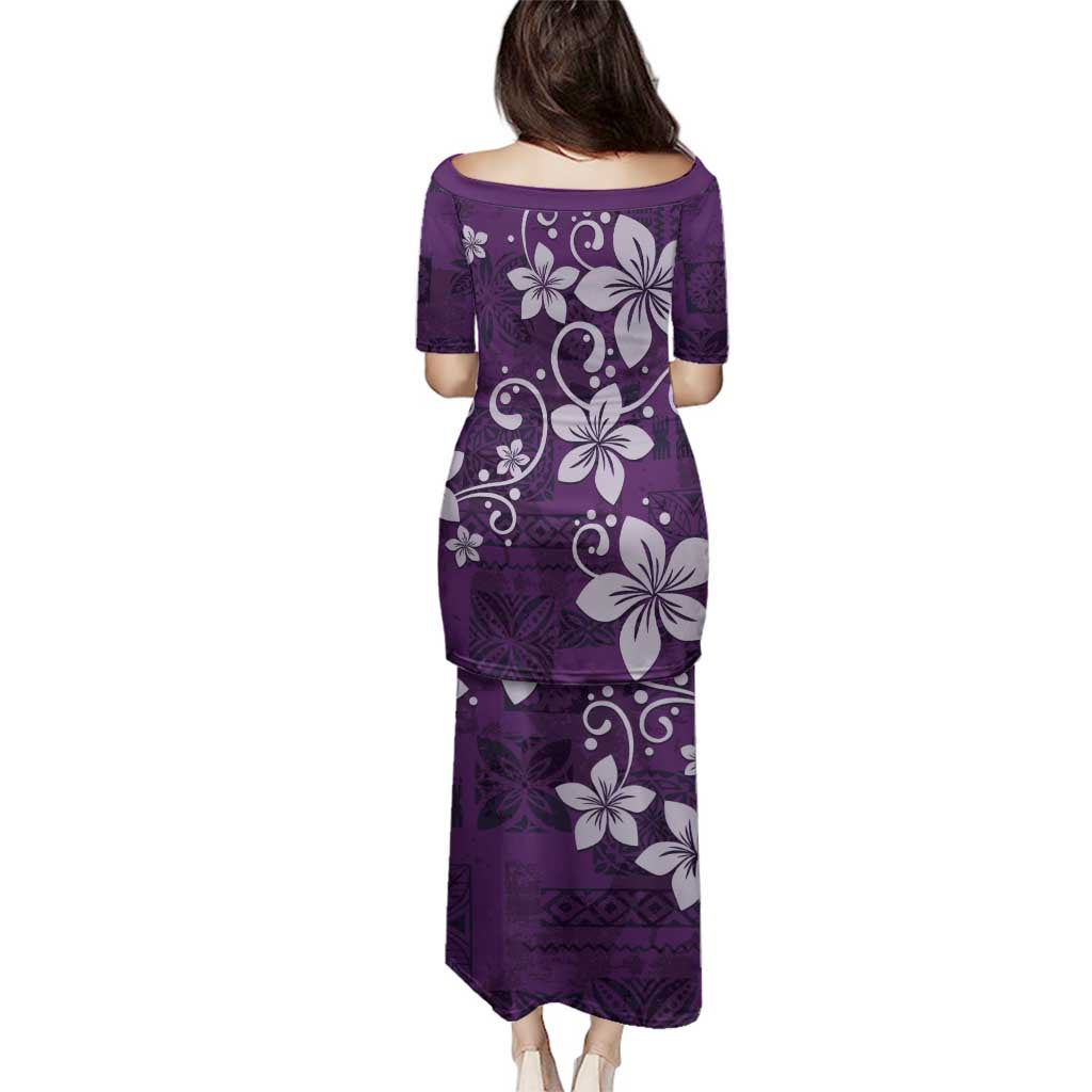 Plumeria Floral Tapa Pattern Amethyst Purple Family Matching Puletasi and Hawaiian Shirt LT01 - Polynesian Pride