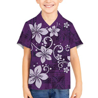 Plumeria Floral Tapa Pattern Amethyst Purple Family Matching Summer Maxi Dress and Hawaiian Shirt LT01 Son's Shirt Purple - Polynesian Pride