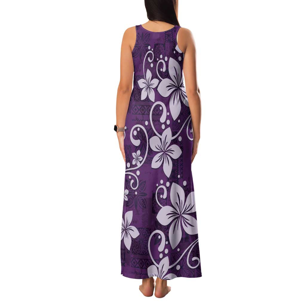 Plumeria Floral Tapa Pattern Amethyst Purple Family Matching Tank Maxi Dress and Hawaiian Shirt LT01 - Polynesian Pride