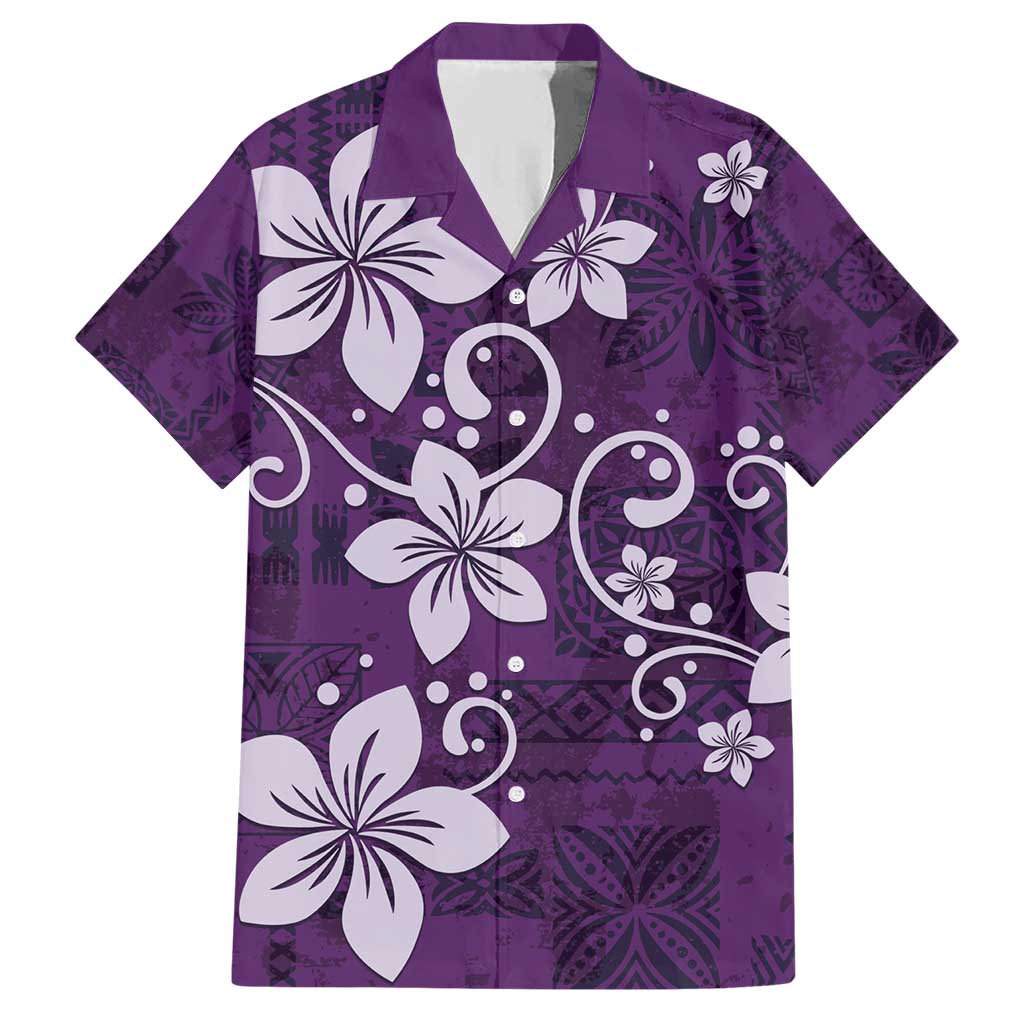 Plumeria Floral Tapa Pattern Amethyst Purple Hawaiian Shirt LT01 Purple - Polynesian Pride