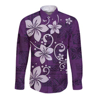 Plumeria Floral Tapa Pattern Amethyst Purple Long Sleeve Button Shirt LT01 Unisex Purple - Polynesian Pride